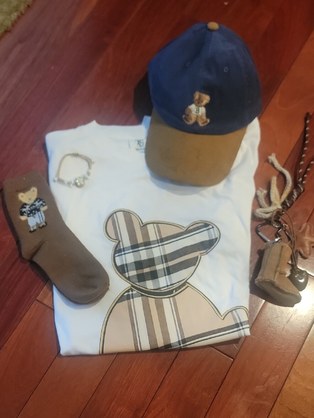 1-of-a-Kind Gift Sets - Teddy Bear Graphic Tee with Blue & Tan Corduroy Hat